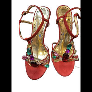 🦄😎❤️BCBGeneration Red Suede Jeweled Stiletto Sz 5.5 B “Lisa” NWOB Shoes😎